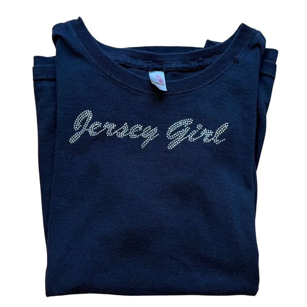 Y2k T Shirt Black Jersey Shore Size Large McBling Rhinestone Myspace Bimbo